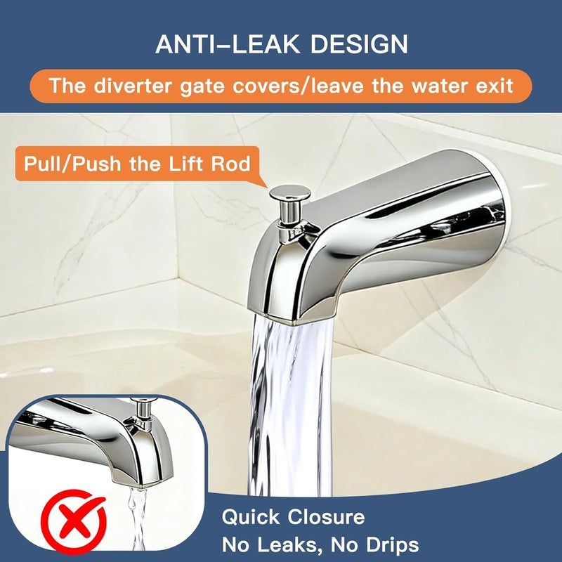 ZXFENG Metal Chromel Bathtub Spout with Diverter, All Metal,5.3 Inch Tub Spout, Fits 1/2" Copper Slip-On and 1/2" or 3/4" IPS Threaded Pipes, Leak-Free, Slip Fit Tub Spout with Pull-Up Diverter - Image 5